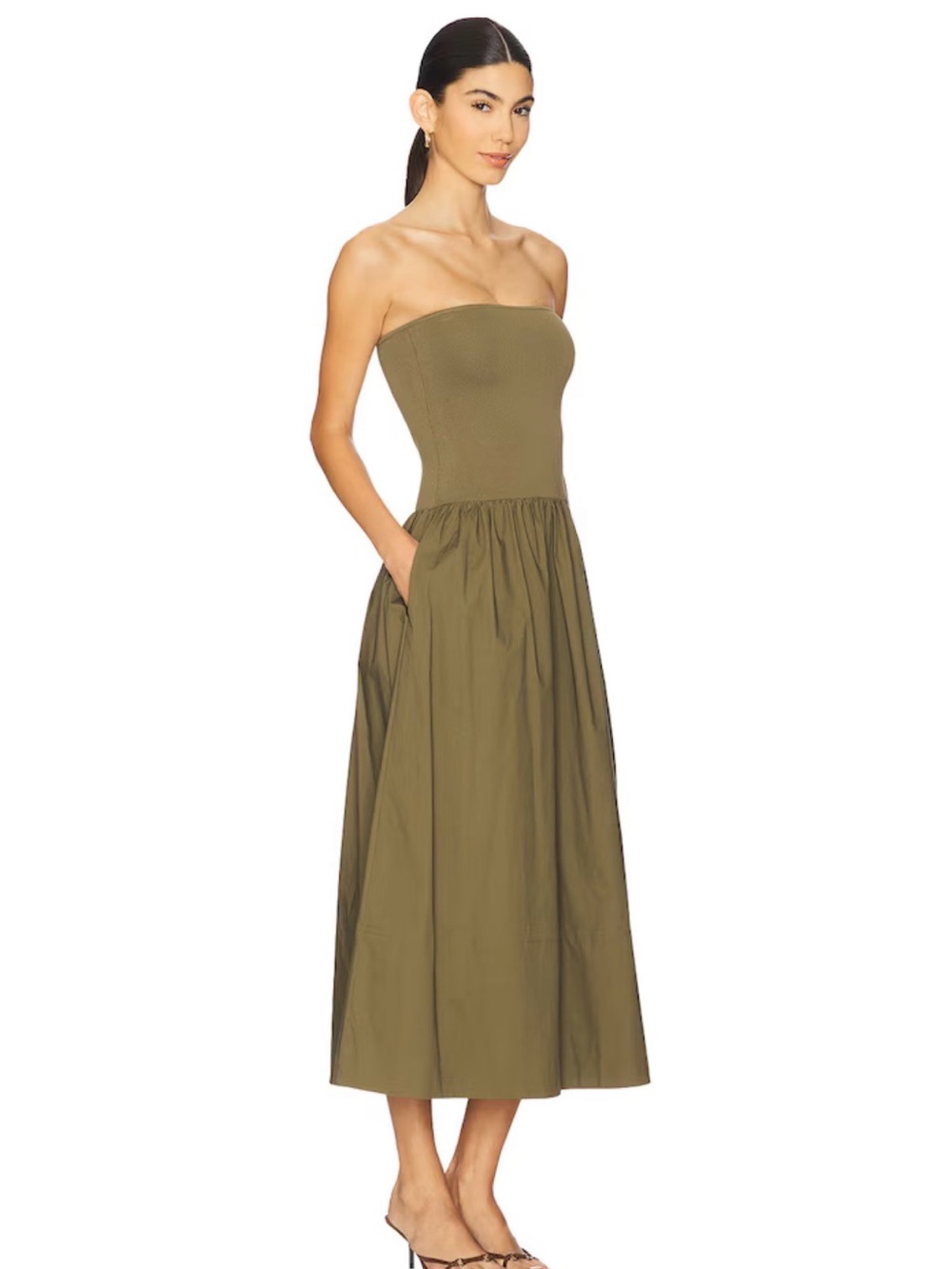 NWT Pistola Mavo Tube Top strapless Dress in Rich Olive size Medium w Pockets - Picture 2 of 5